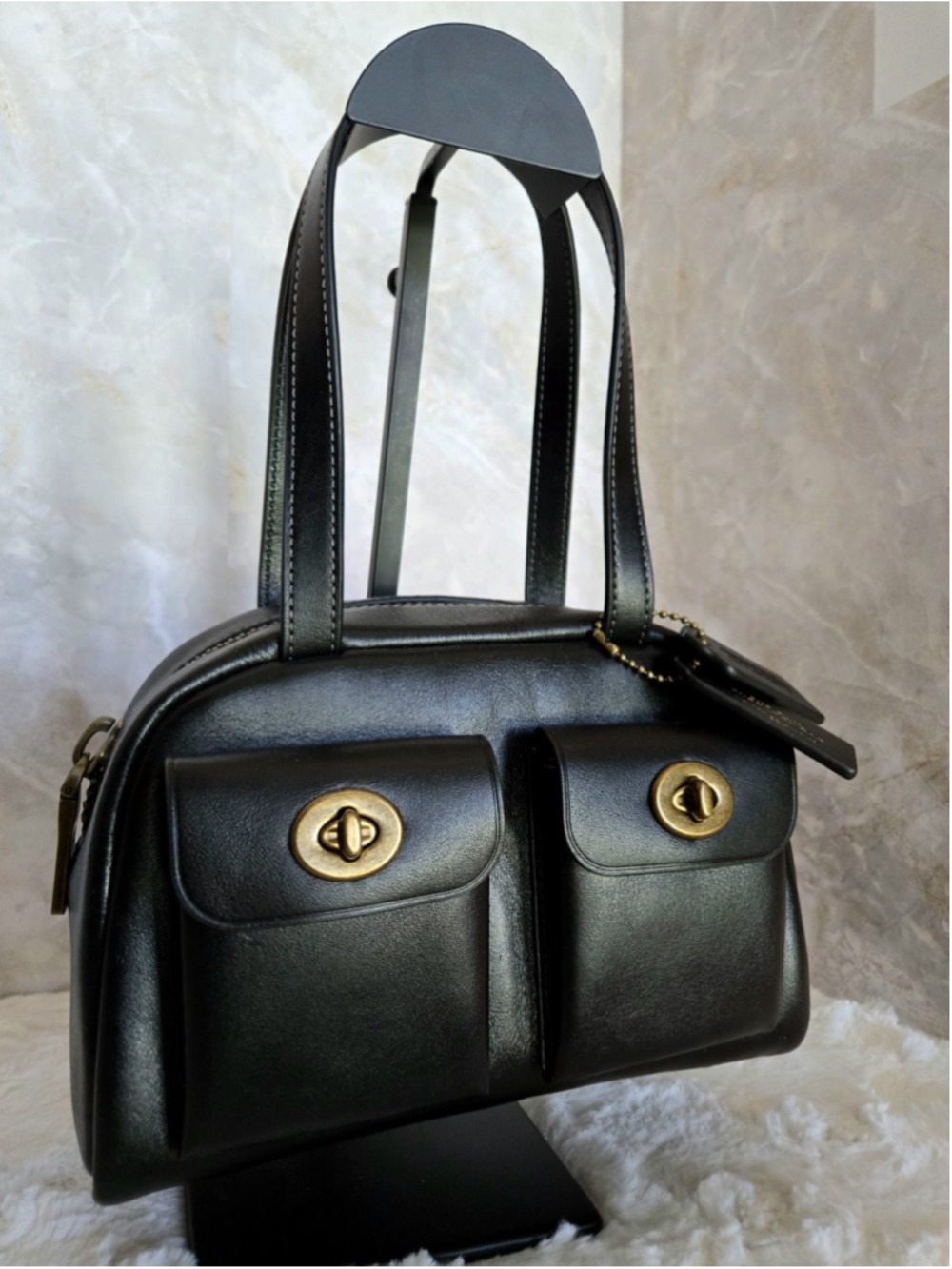 NWOT Coach Originals Black Twin Turnlock Bag 20 Small Leather Satchel